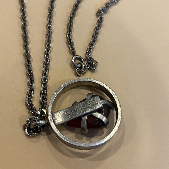 Jorgen Jensen Denmark pewter pendant with agate stone and chain - Picture 4 of 12